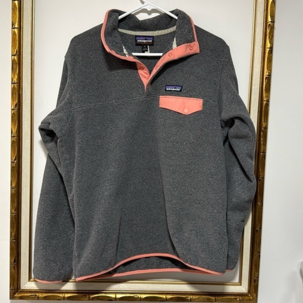 Women’s Patagonia Synchilla Snap-T - M Gray Peach Fleece Pullover Jacket